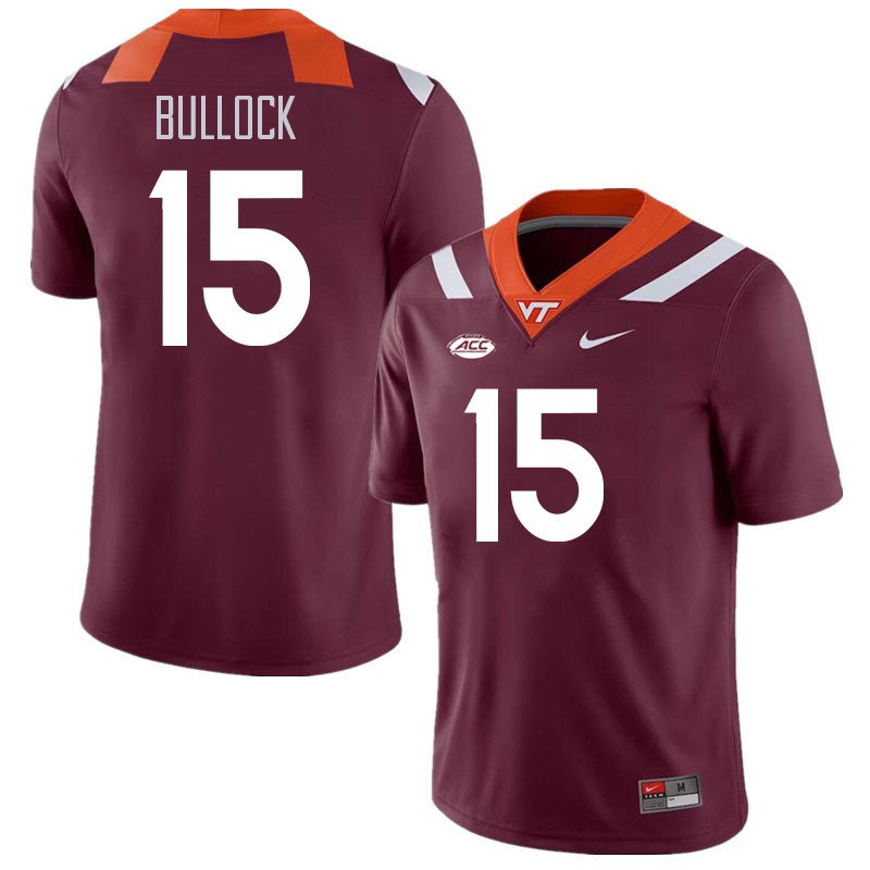 Men #15 Tahj Bullock Virginia Tech Hokies College Football Jerseys Stitched Sale-Maroon